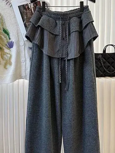 

Женские брюки с высокой талией, прямые, на флисовой подкладке, утепленные, осенне-зимние, широкие, с эффектом двухслойности, повседневные