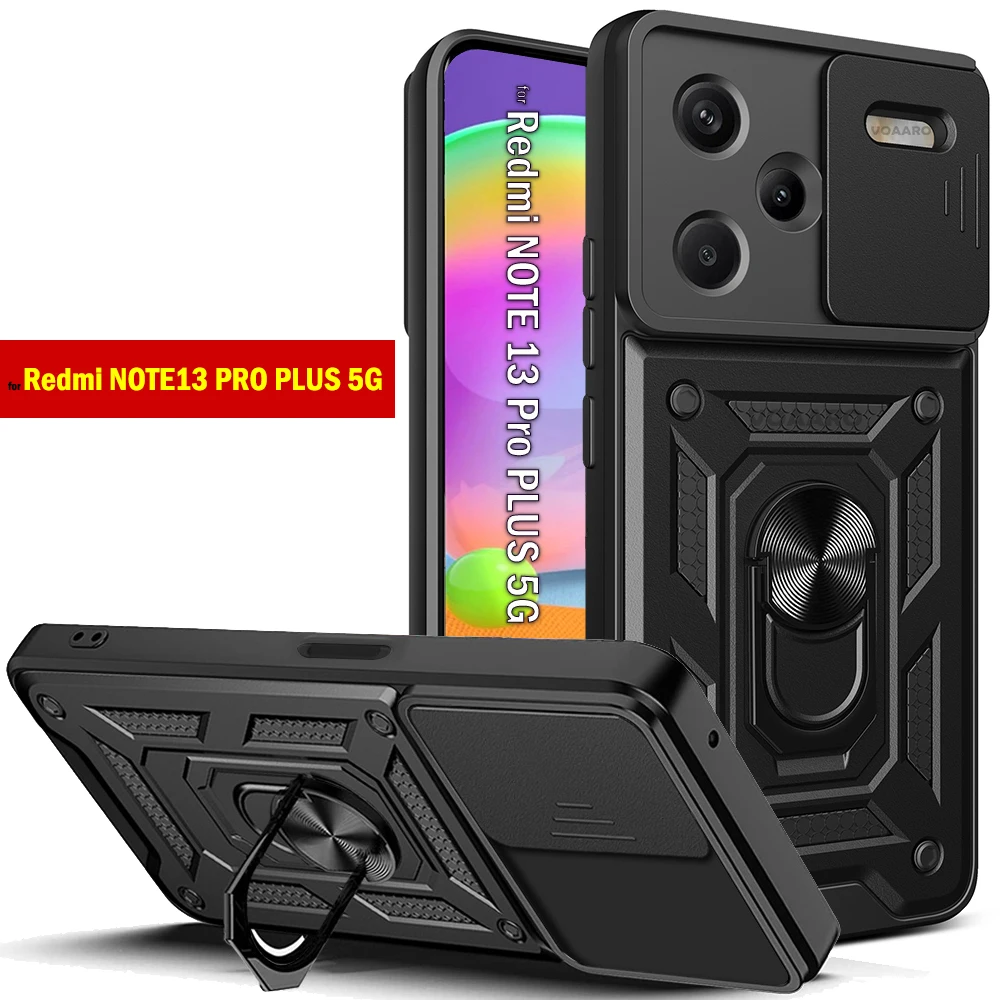 Slide Lens Camera Protection Funda for Redmi Note 13 Pro Plus Case for Xiaomi Redmi Note 13 Plus 5G Armor Case Ring Holder Cover