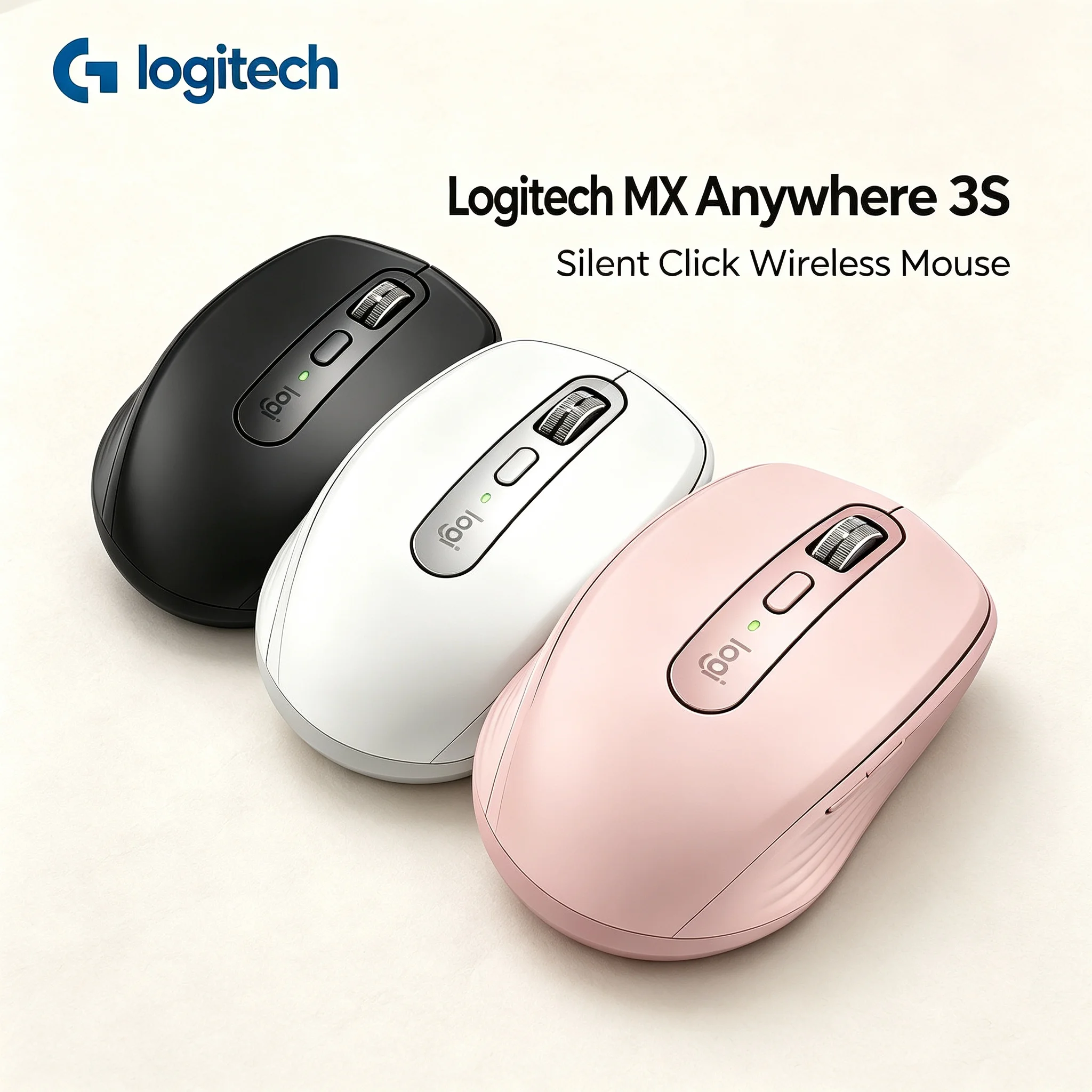 Logitech MX Anywhere 3S Ergonomic Portable Bluetooth Mouse Silent Buttons Rechargeable Multi‑Device Wireless Mice