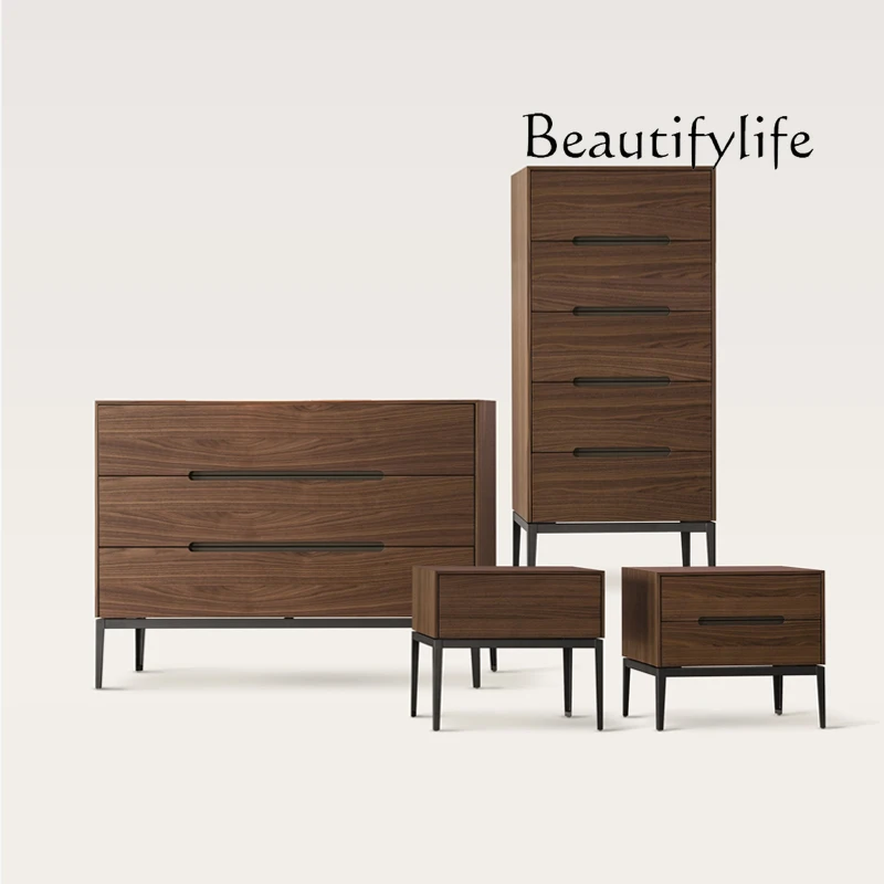 

Italian bedside table light luxury modern bedroom drawer storage cabinet walnut living room solid wood chest cabinet