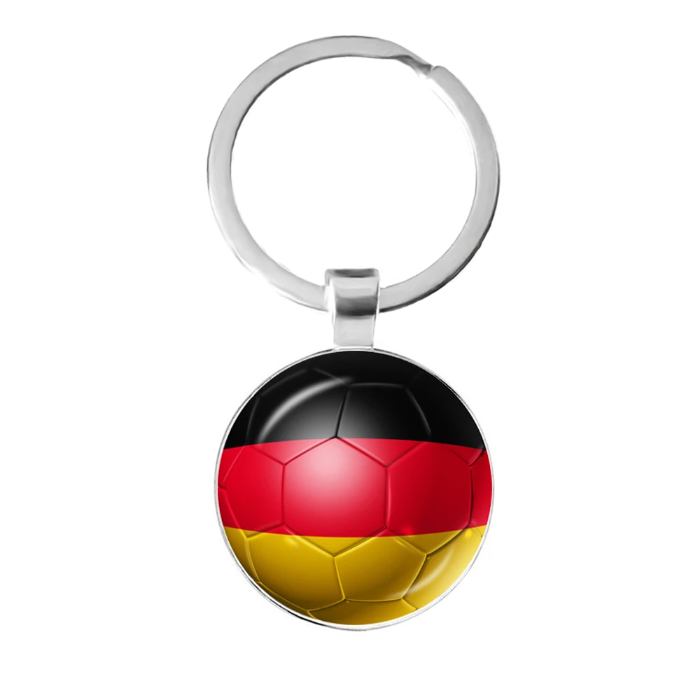 Qatar,Germany,Denmark,France,Spain,England,Belgium Football Pattern National Flag 25mm Glass Cabochon Keychain for Fans Gift