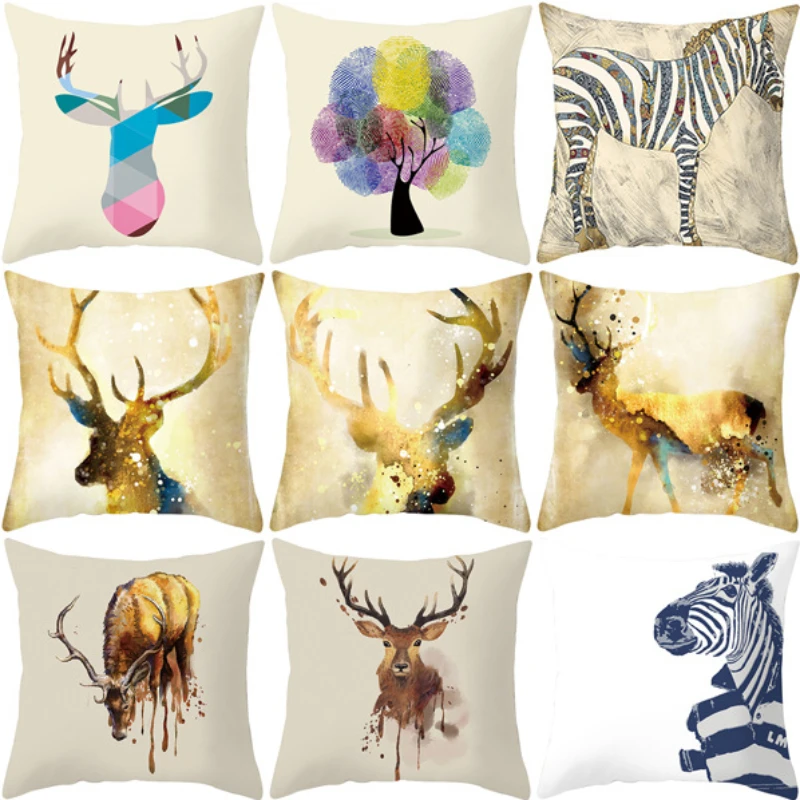 

Colorful Deer Pillowcase Cute Deer Pillow Case Decor Home Living Room Bed Sofa Pillow Covers Decorative 45x45cm Room Aesthetics