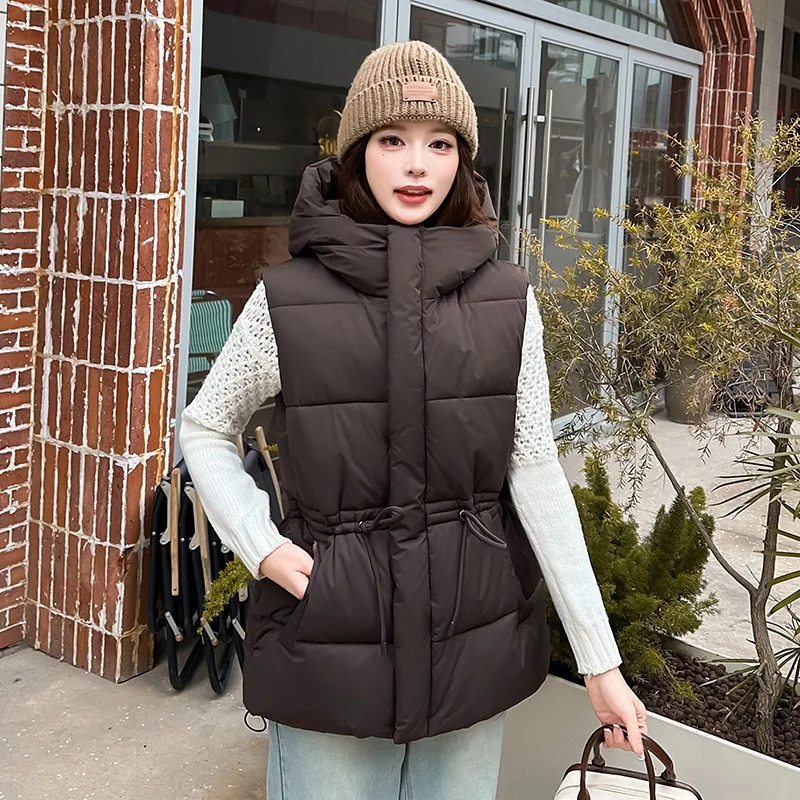2026 Winter Jacket Women Hooded Vest Loose Mid Long Sleeveless Jacket Female Casual Vest Versatile Coat Lady Waistcoat Outerwear
