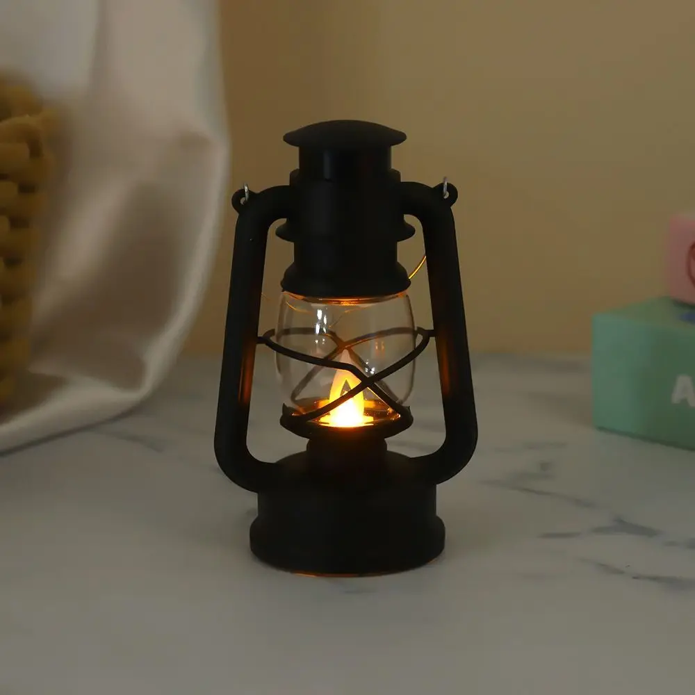 Retro LED Electronic Candle Light Creative Flameless Mini Square Night Lights with Hook Smokeless Outdoor Hanging Small Lanterns