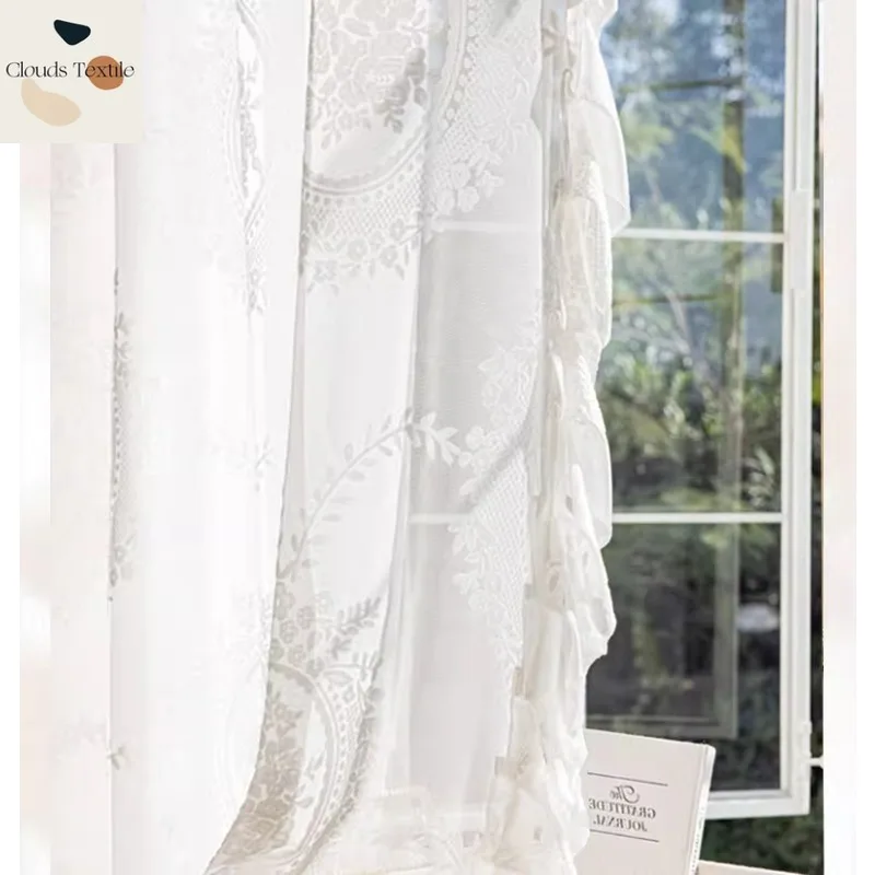 

Custom Size！！ European Light Fashion Luxury Micro-bead Retro Relief Lace Elegant Curtains for Living Dining Room Bedroom Decor