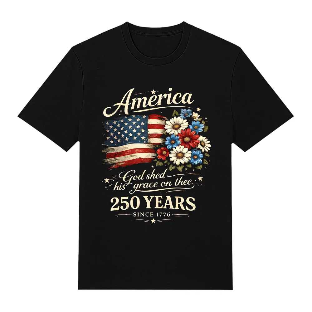 Camiseta con gráfico floral de la bandera de América Freedom 250 Years, camiseta para celebrar el 250 aniversario, camiseta Unisex de manga corta de algodón puro Y2K