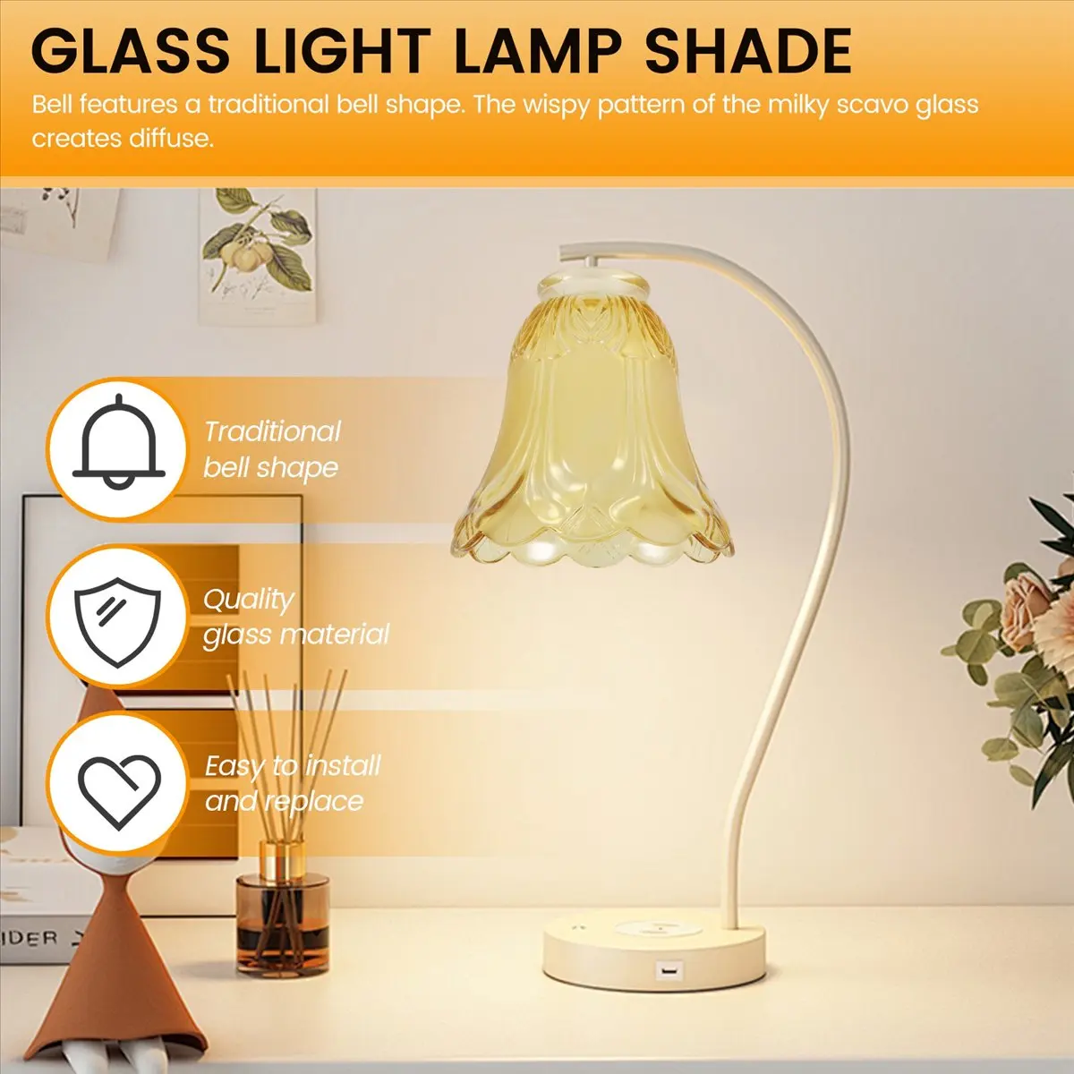 DT17 Glass Light Lamp Shade Replacement Frosted Clear Bell Shape 5