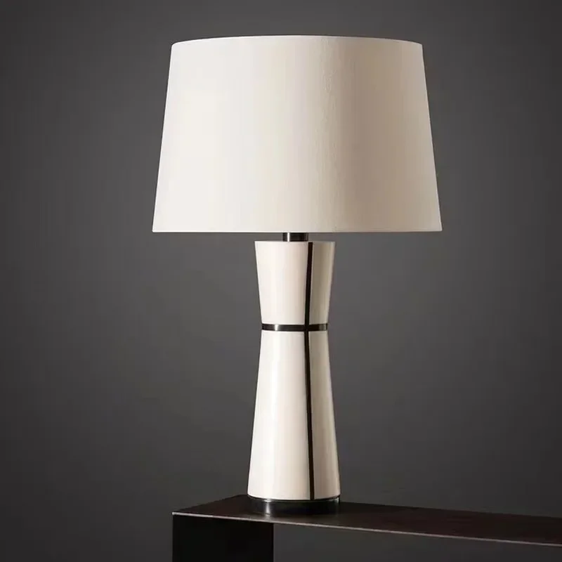 

SANDYHA Nordic Ceramic Table Lamp Fabric Art Lampshade LED Light for Living Room Bedroom Study Sofa Bedside Table Lights Decor