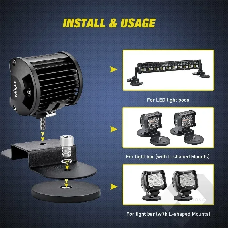 

New 4PCS 43/36/22mm M6/M4 Base Mount Bracket Clamp LED Work Light Bar Holder SUV Offroad Bolt Mini Size Magnetic Hot