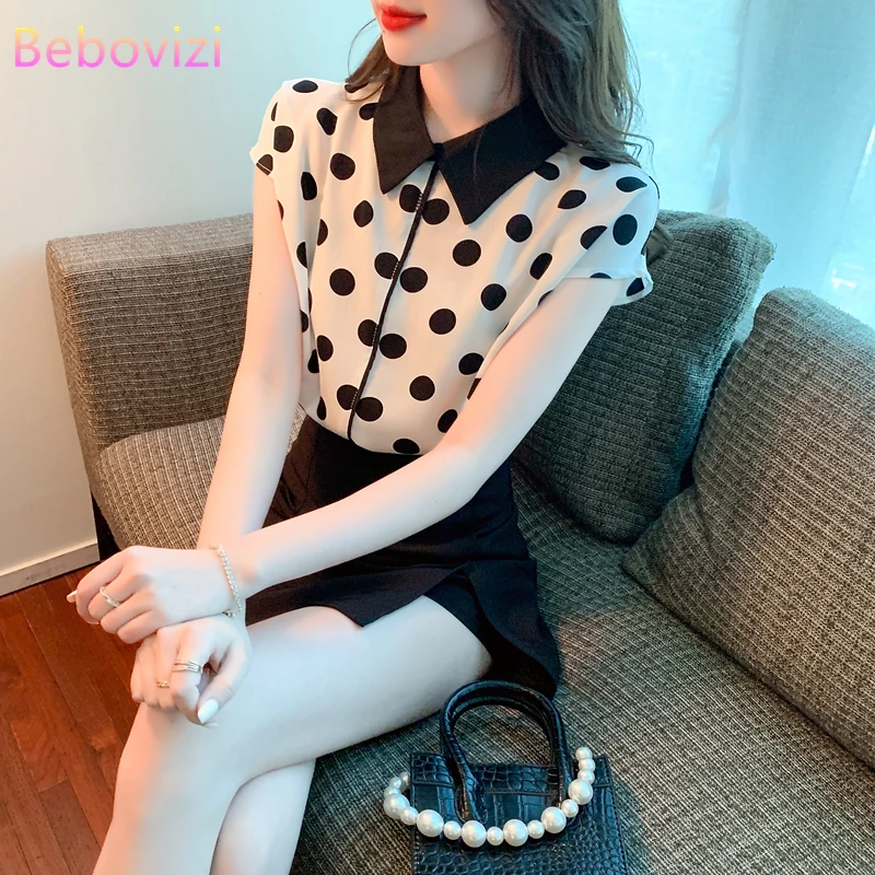 2024 Summer Fashion New Korean Style Blouse Polka Dot Sleeveless Shirt Tops