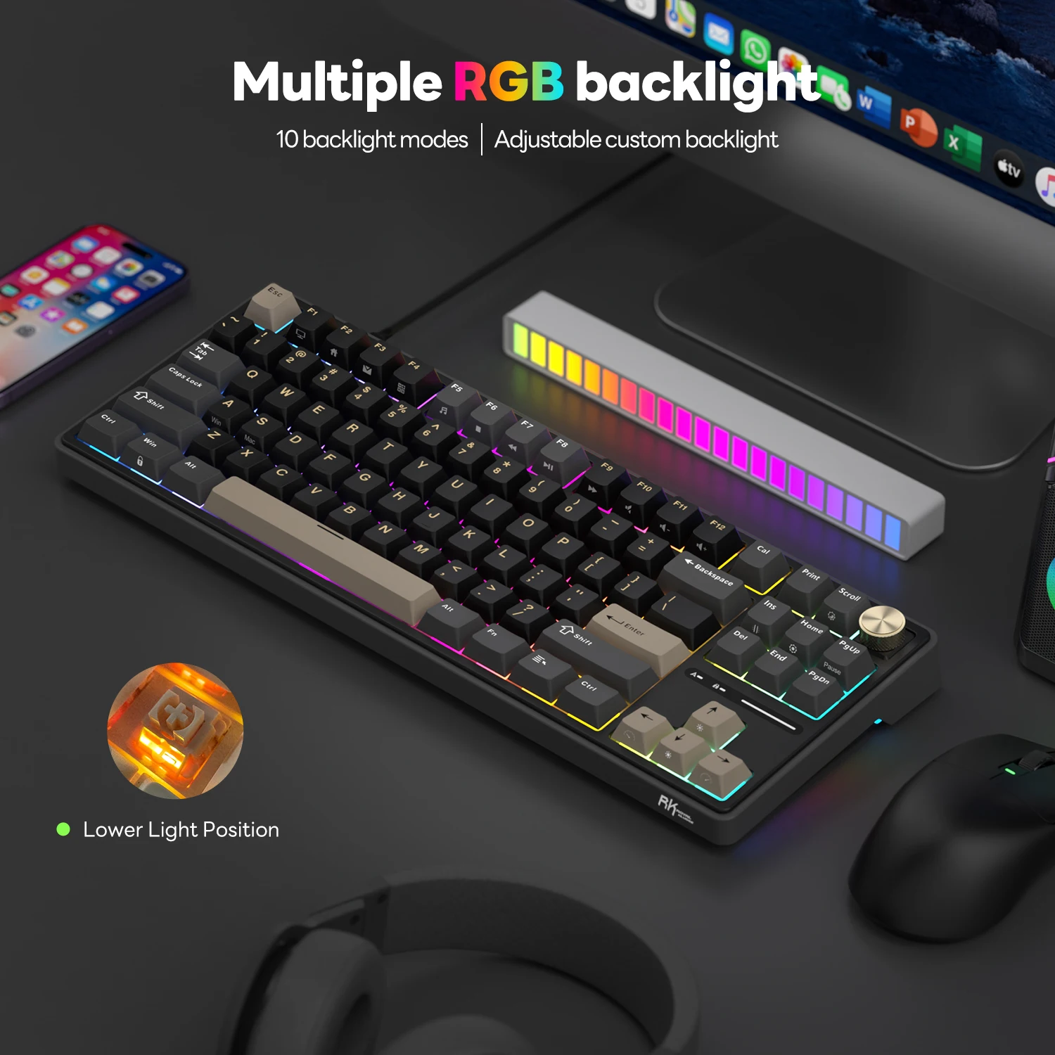 RK Royal Kludge RK R87Pro Gasket Wired Gamer Keyboard Hot-swappable 88 Keys Mechanical Keyboard 88% RGB Backlit With PBT Keycaps