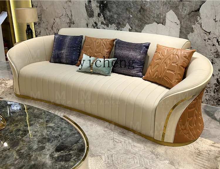 Sa-27  Genuine Leather Sofa Large Apartment Villa Large Flat Floor Solid Wood Luxury Brand Living Room Leather Sofa