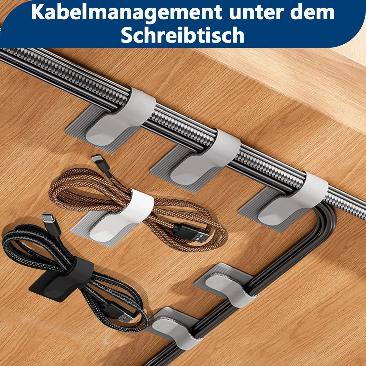 【50 Pack Self-Stick Cable Clips】Reusable Magic Tape Wire Holders for Chargers, Data Cables - Desk Cord Organization Solutions