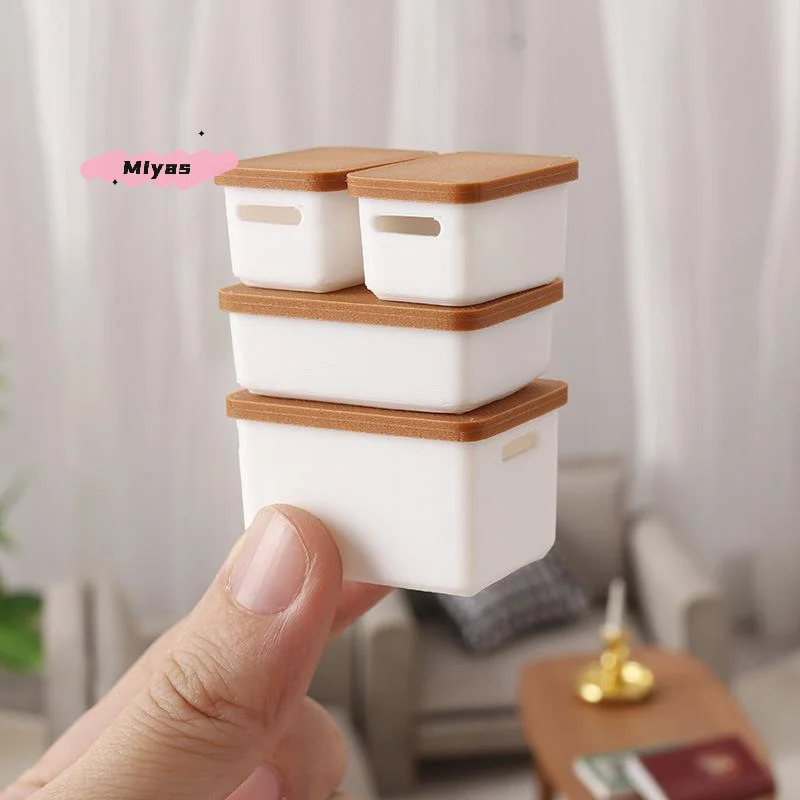 4 قطعة حقيبة تخزين مصغرة مع غطاء ل 1/12 دمية صندوق تخزين المواد الغذائية نموذج بيت الدمية اكسسوارات لعبة