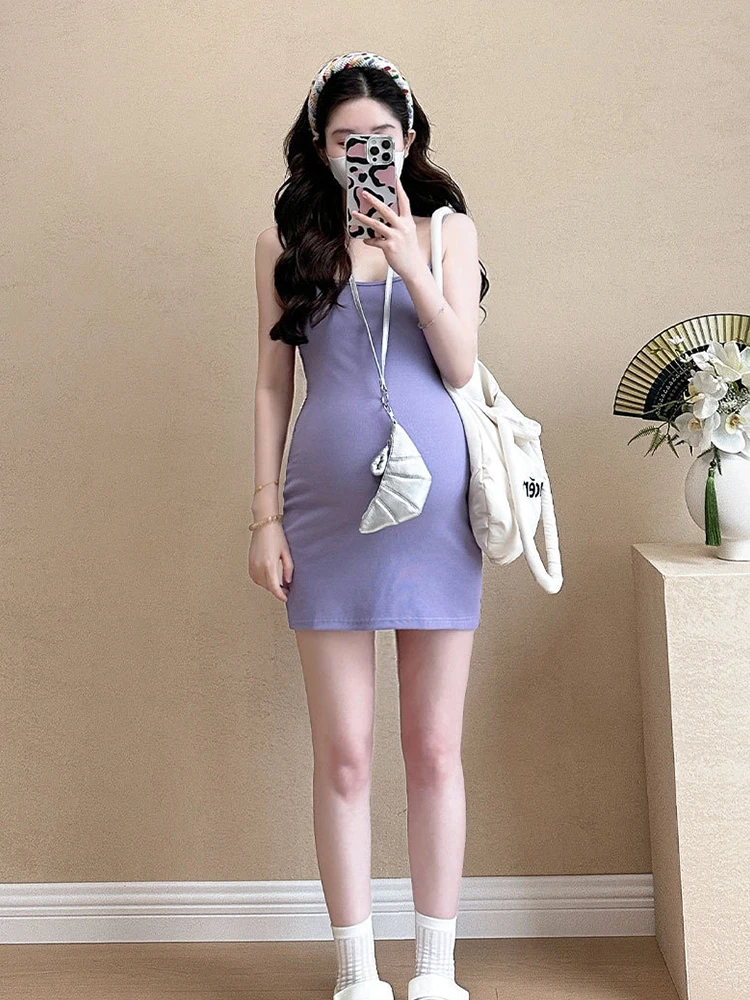 Pregnant Women Cool summer Clothes Maternity Fashionable Purple Slip Dress Hot Mom Skirt Sleeveless Dress Accentuate The Body