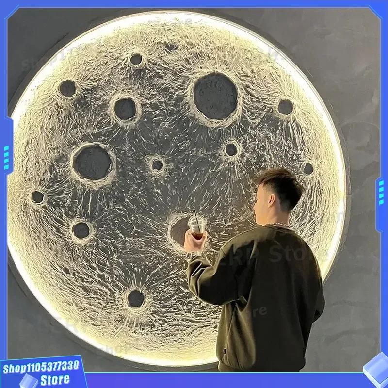 3D Moon Wall Lamp Relief Mural Light Atmosphere Decor for Pub Background Plaster Art Night Light Home Decoration Internet