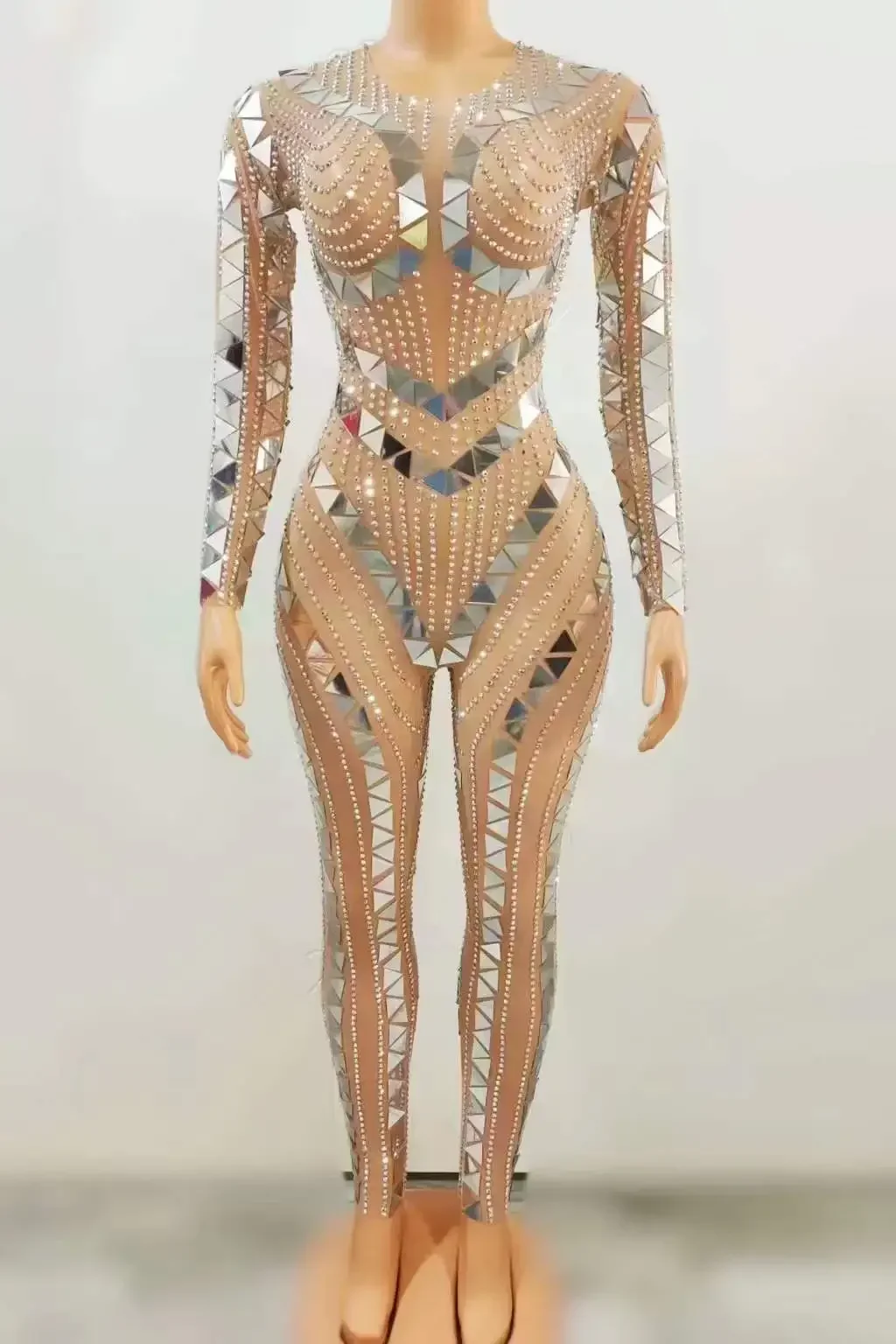 

Shining Mirror Rhinestone Women Performance Costume Jumpsuits 2023 Drag Queen Outfit Birthday Stage Celebrate DJ Show Singer