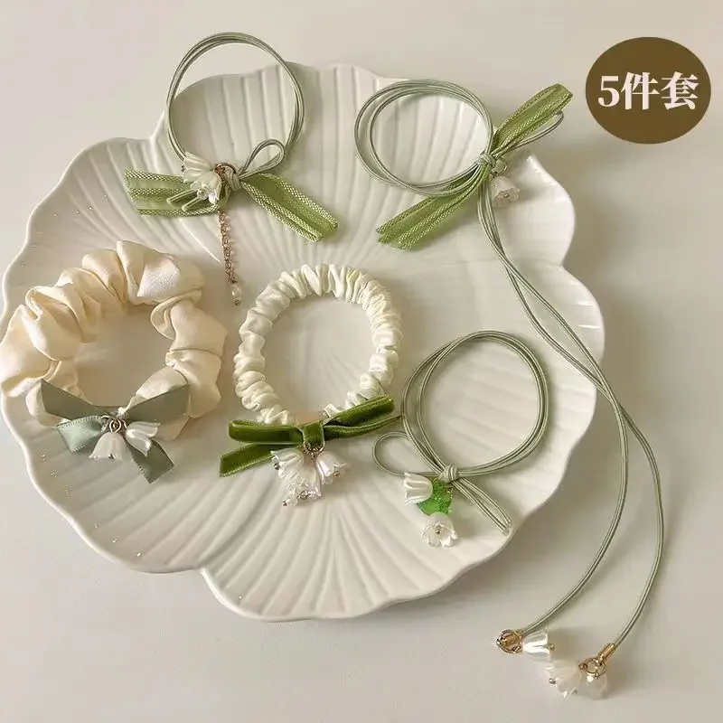 

Set rubber band hair tie combination high elastic and durable headstring lily of the valley hair ornament with fresh temperament