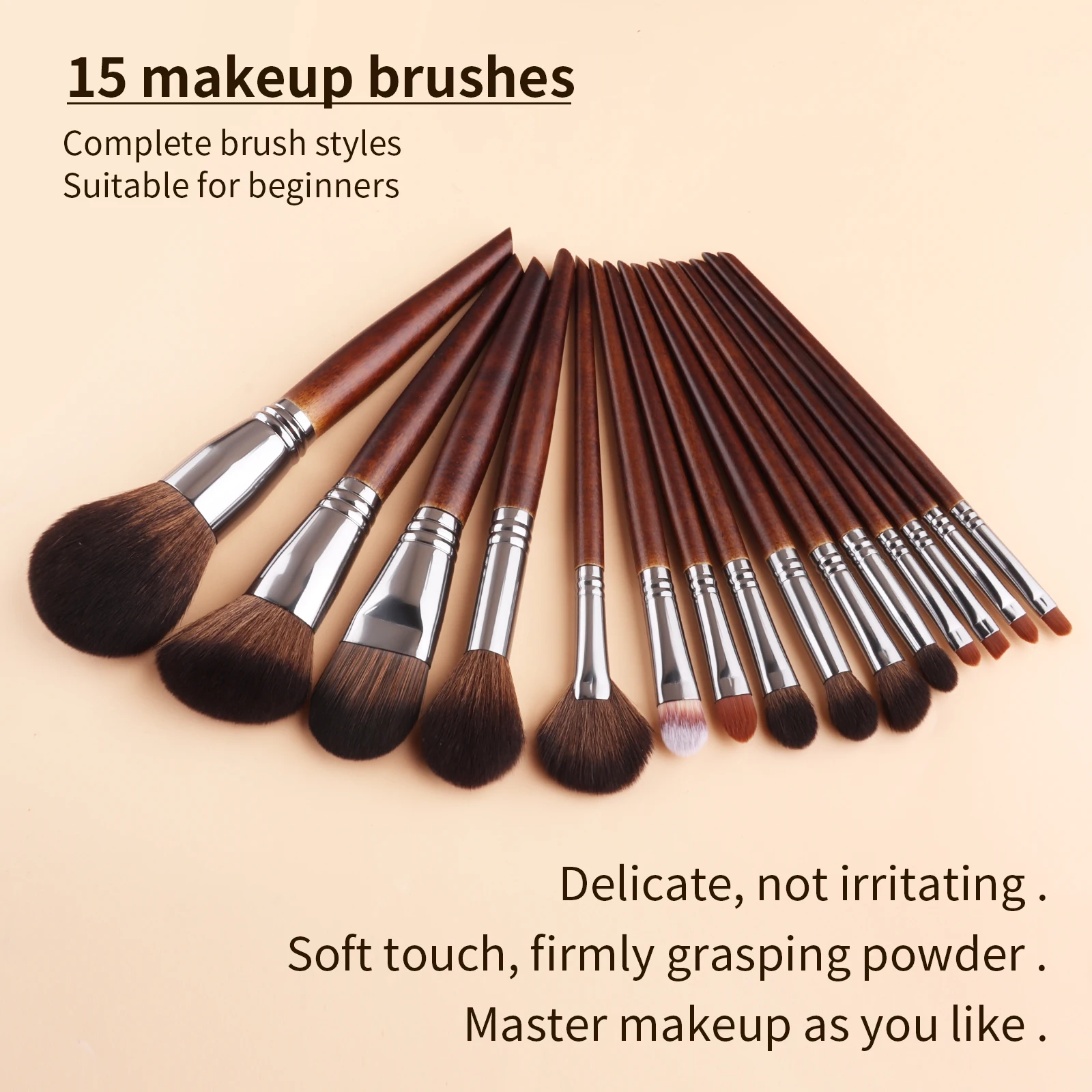 Zestaw 15 pędzli do makijażu Premium, syntetyczne pędzle Kabuki do podkładu, korektorów, pudru, różu, do blendowania, do twarzy, do oczu, do cieni.
