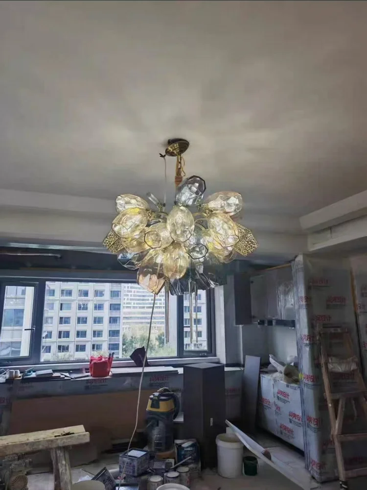 

Modern Luxury Villa Glass Chandelier Duplex Stairs Living Room Art Metal Chandelier Lighting Chain Hanging Lamp Lustre Fixtures