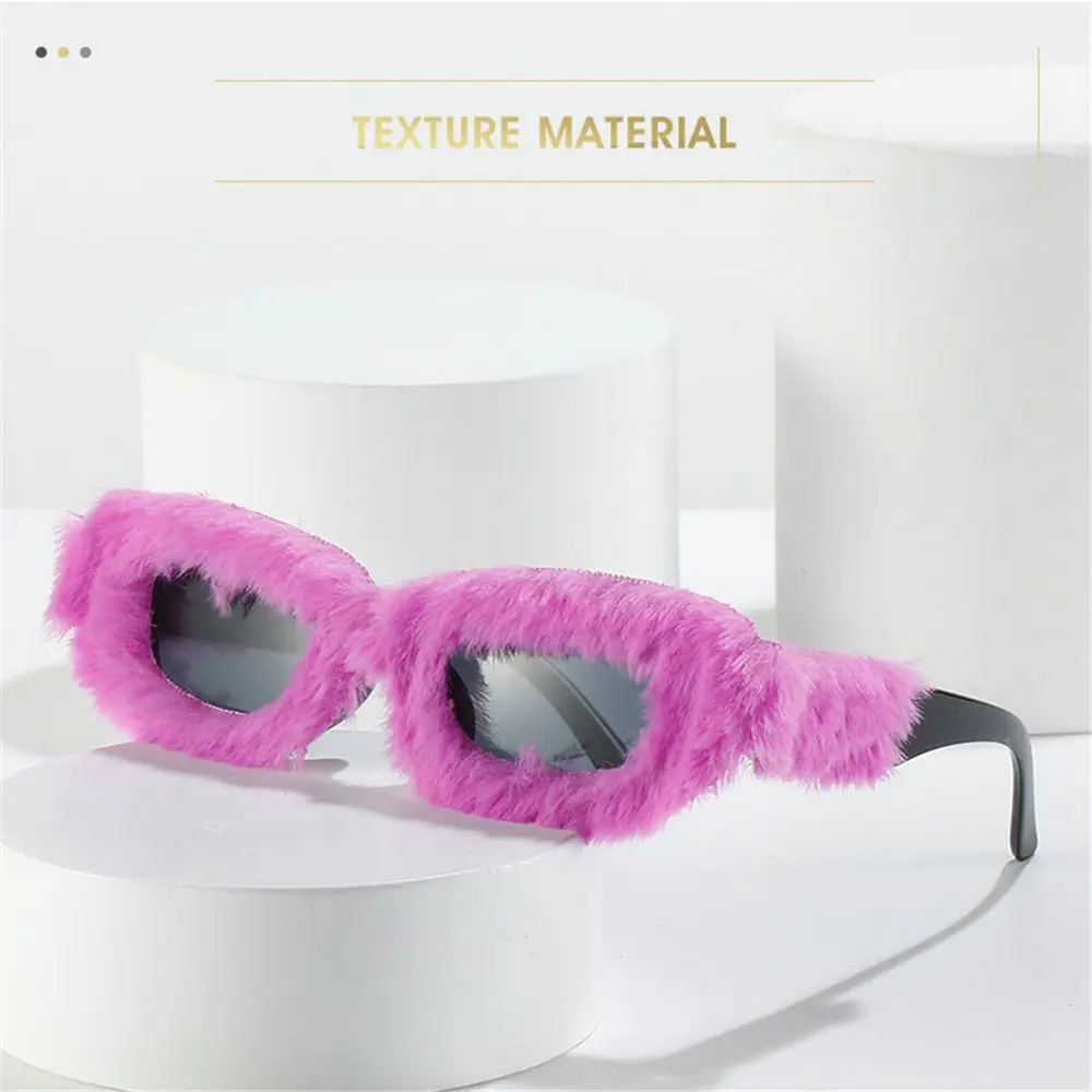 Handmade Party Cosplay Sun Glasses Plush Decor Rectangle Sunglasses Small Frame