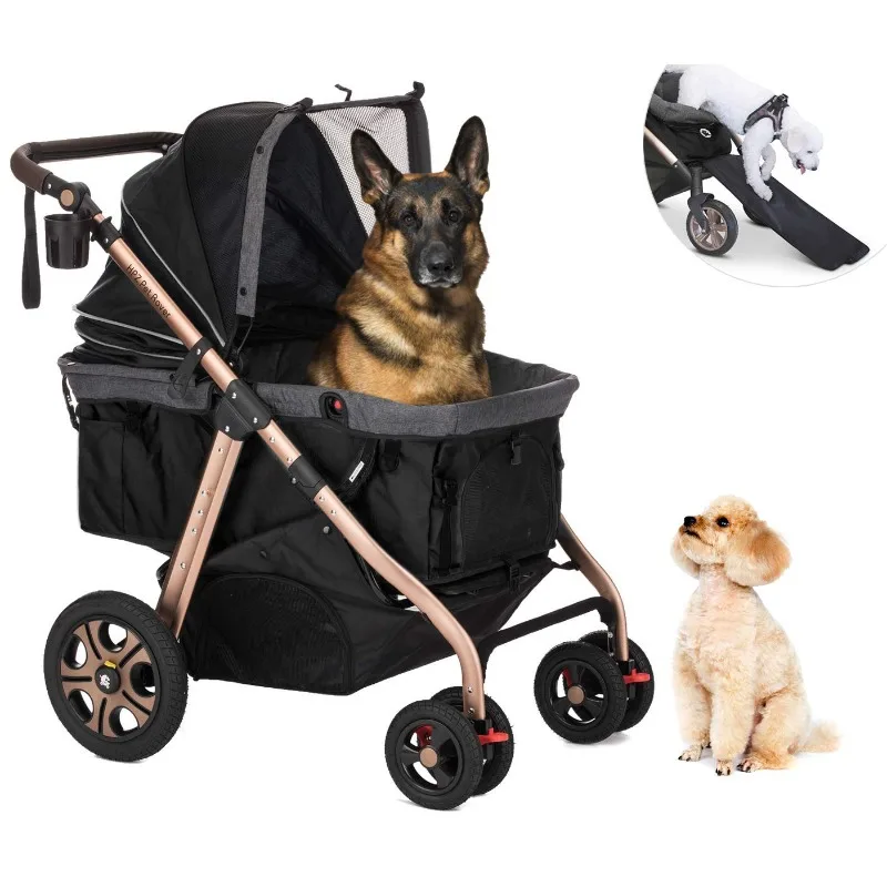 Pet Rover Premium Super-Sized Dog/Cat/Pet Stroller SUV Travel Carriage/w Access Ramp/100Lbs Capacity/Pumpless Rubber Wheels