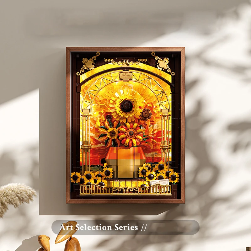 

Конструктор Idea Sunflower Flower Arts: Наборы для сборки моделей MOC, 3D-фоторамка, коллекционная игрушка с индукционной подсветкой