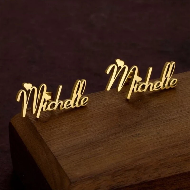 

Stainless Steel Initial Letter Nameplate Stud Earring Customied Name Earrings For Women Personalized gift