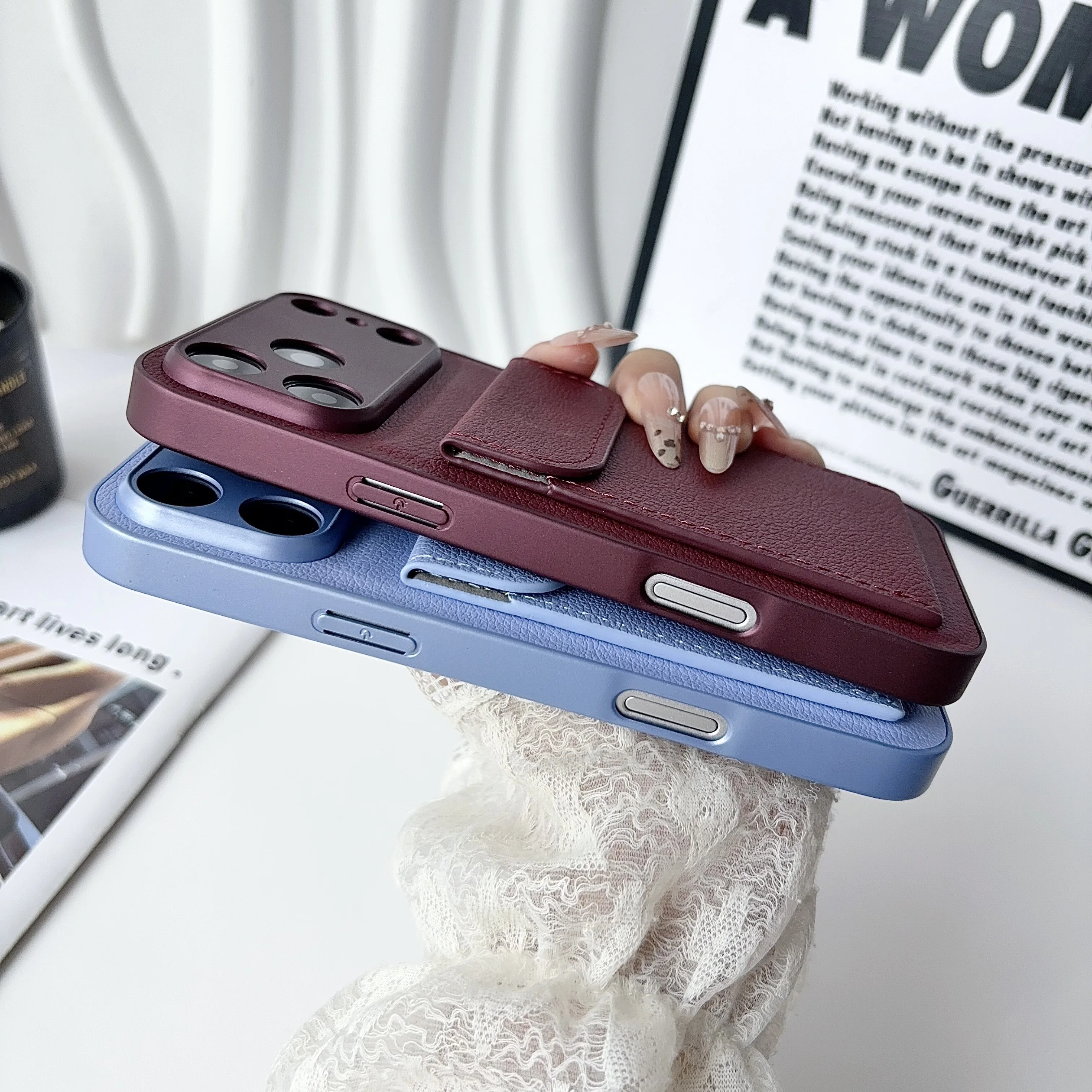 Luxury Leather Card Holder Wallet Case For iPhone 18 17 Air 16 15 14 13 Pro Max Camera Protection Shockproof Matte Bumper Cover view 5