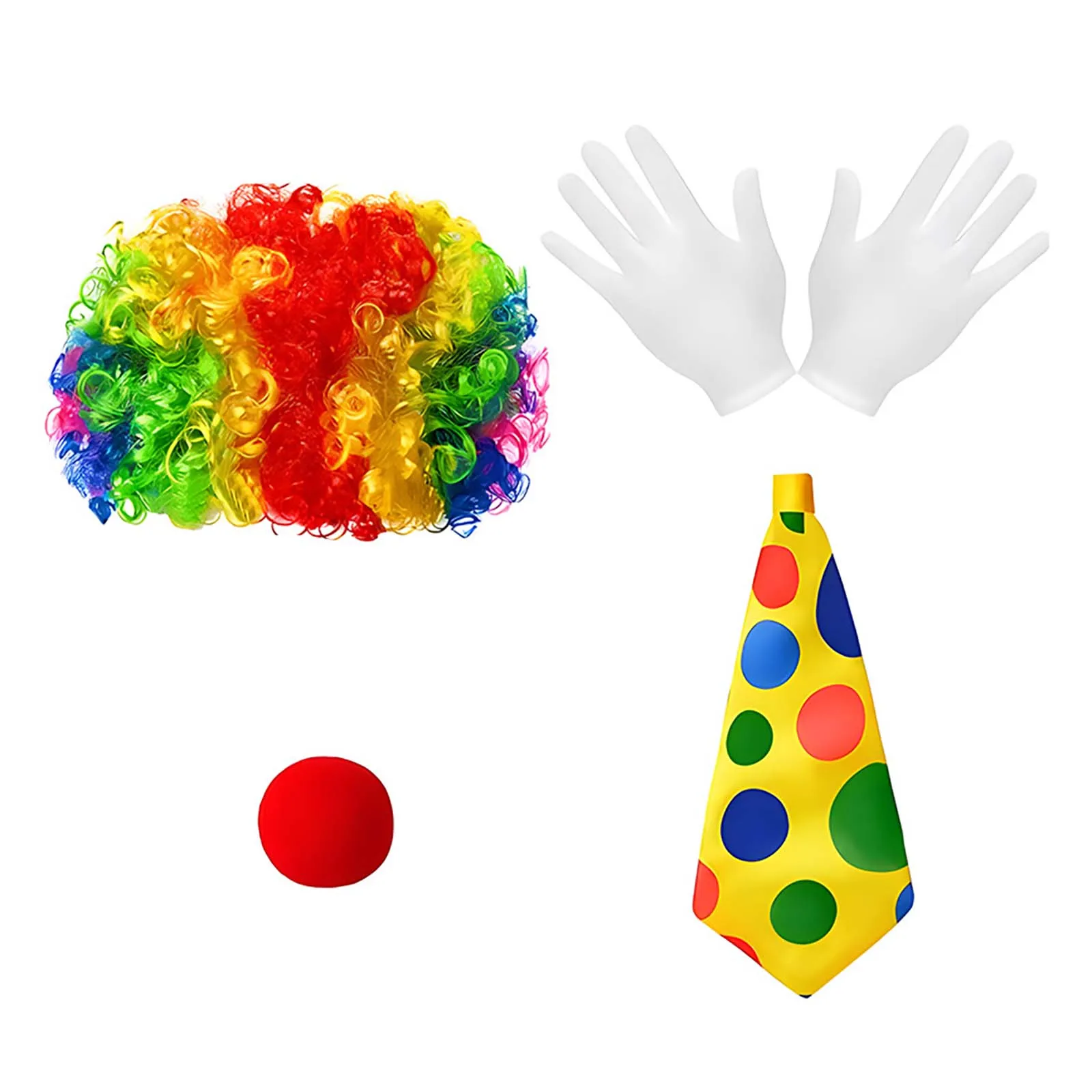 Clown Costume Outfit for Adults Men Women Rainbow Clown Wig Nose Gloves Bow Tie Vest Shoes Suit Halloween Carnival Cosplay Party