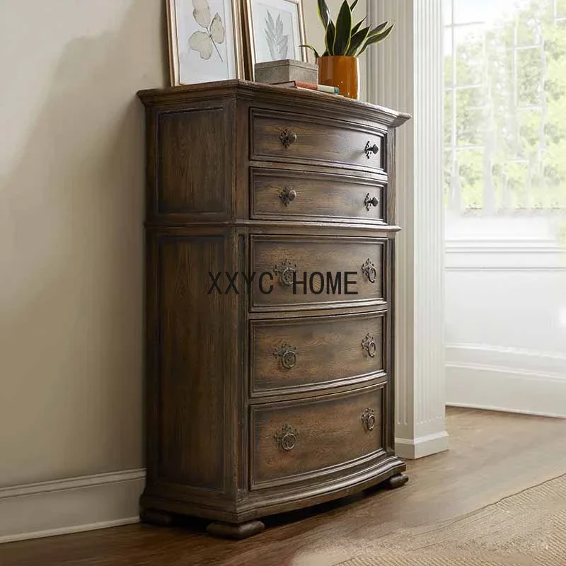 Solid Wood Chest of Drawers Oak Locker Bedroom Five Buckets Nine-Drawer Cabinet