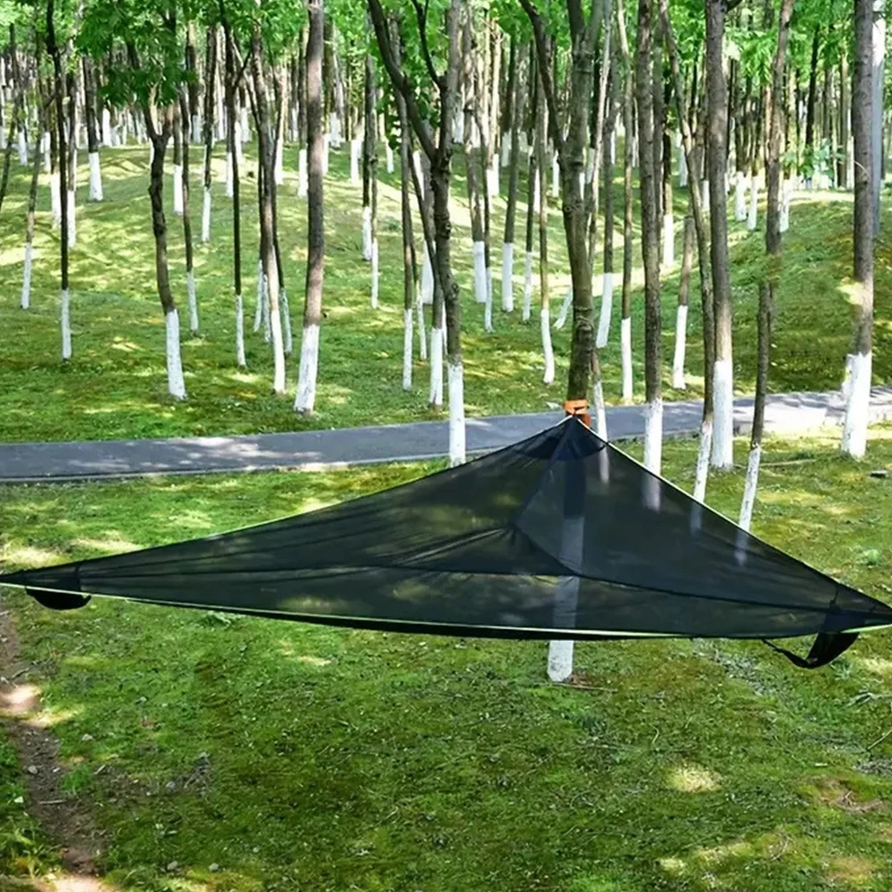 

1 PCS Triangle hammock outdoor camping air suspension black elastic mesh breathable triangular Hammock large for multiple