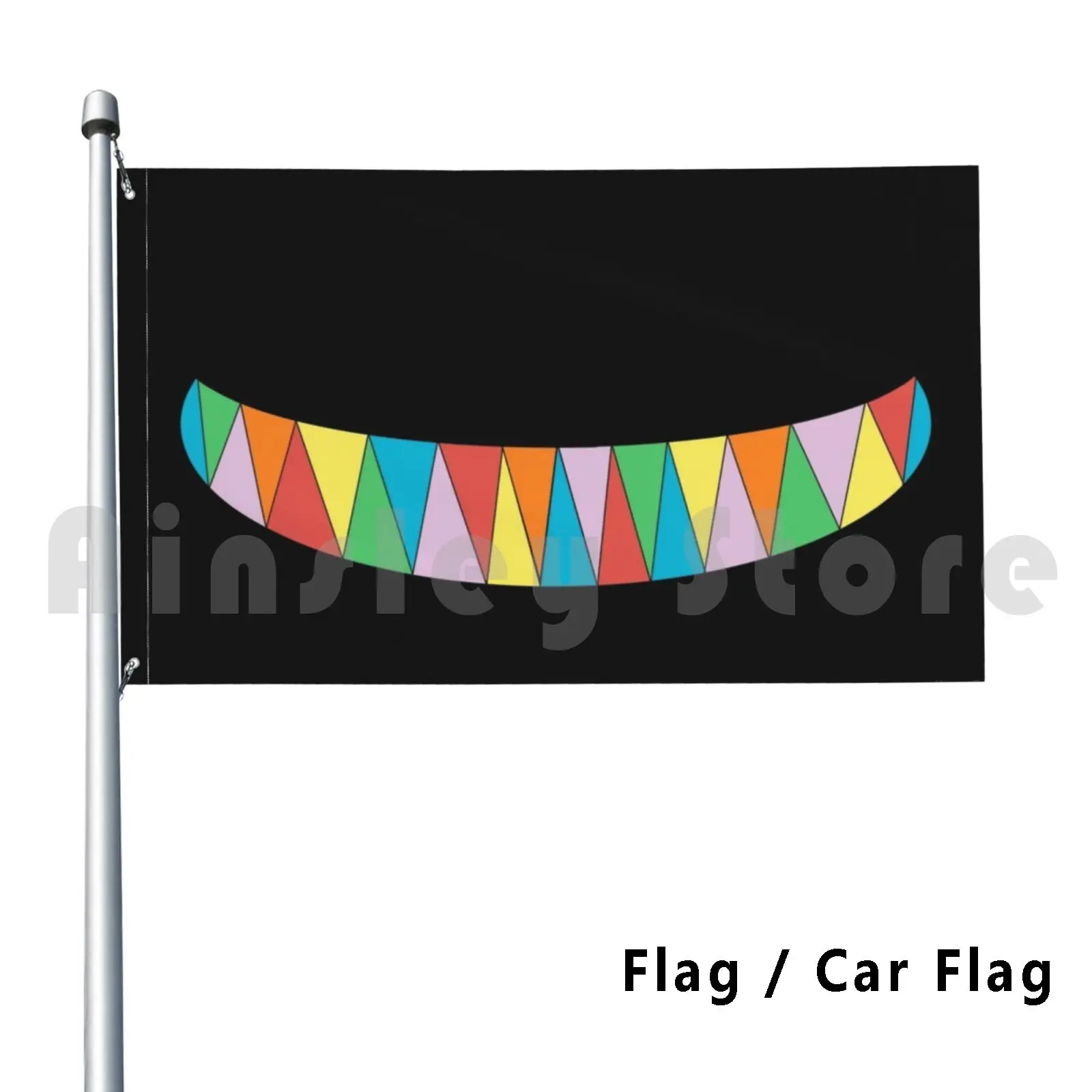 Bandera Bandera del coche Cheshire Candy Smile 3262 Candy Rainbow Color Gato Alice Wonder Land Dientes Colmillos afilados
