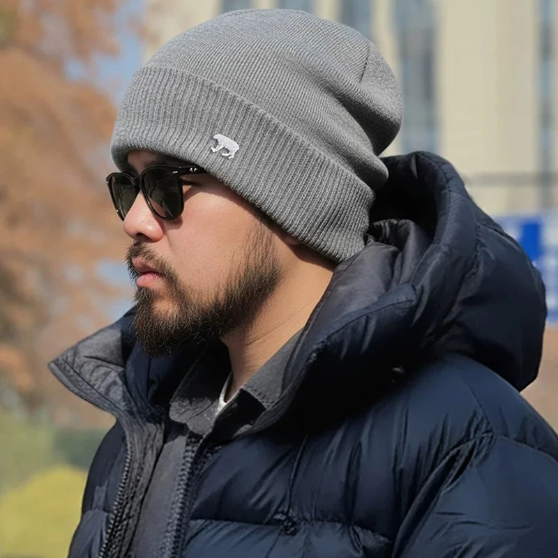 Men's 65cm Extra Large Head Circumference Beanie Winter Thick Wool Knit Hat Warm Windproof Ski Skull Cap for Big Heads