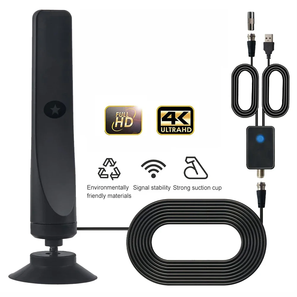 TV Digital Antenna Support 4K 1080P Portable Antenna 50 Miles Range Suction Cup TV Antenna 25DBI Plug Play for Smart Digital TV