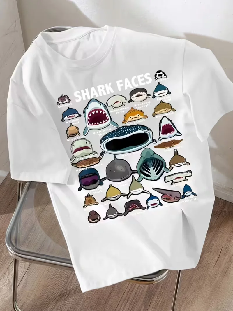 Shark Faces of All Kinds T-shirt tops The Cephalopod Octopus Squid T-shirt Men Women Unisex Casual Tops Casual Daily Streetwear