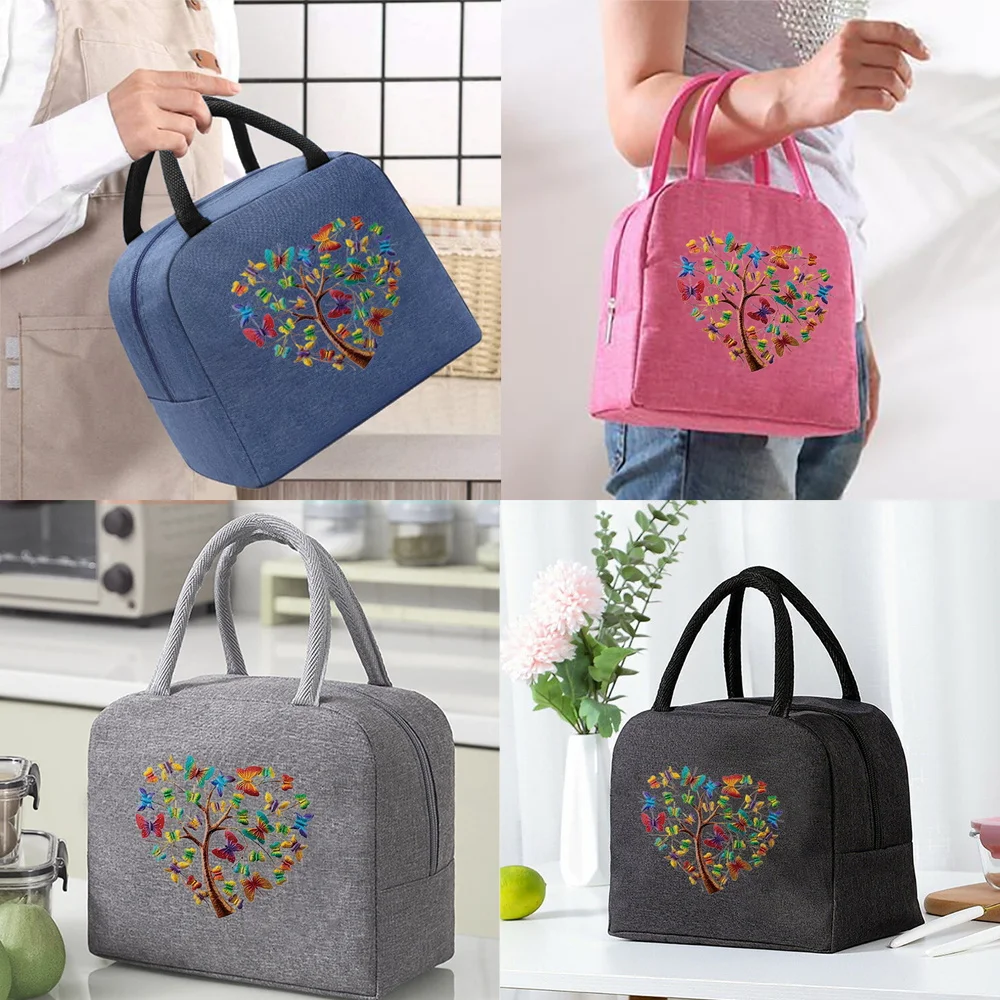 

Portable Lunch Bags for Women Butterfly Love Pattern Handbags Insulated Lunch Box Unisex Tote Cooler School Food Storage Bags