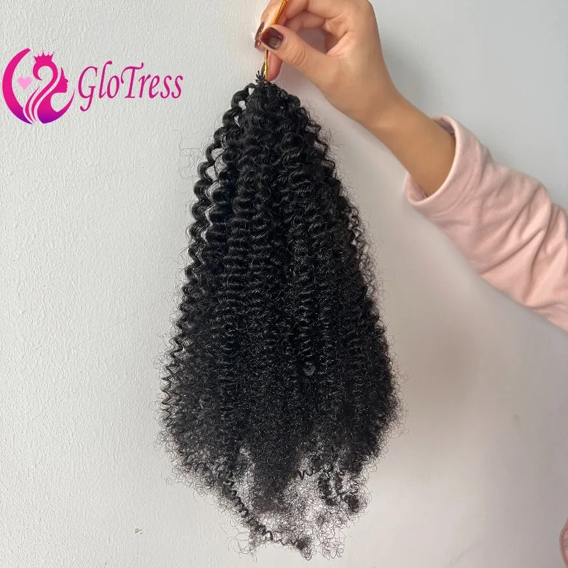 

Премиальные афро-кудри без узлов, предварительно разделенные, для наращивания крючком, натуральные человеческие волосы Реми, натуральный черный цвет, 12-26 дюймов, 50 г/упаковка