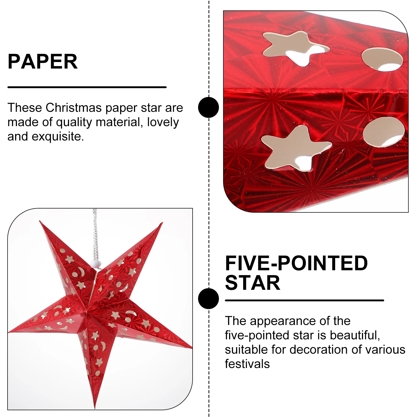 4 Pcs Christmas Garland Pentagram Pendant Five Point Star Lampshade Wreath Paper 3D Stars Silver Light
