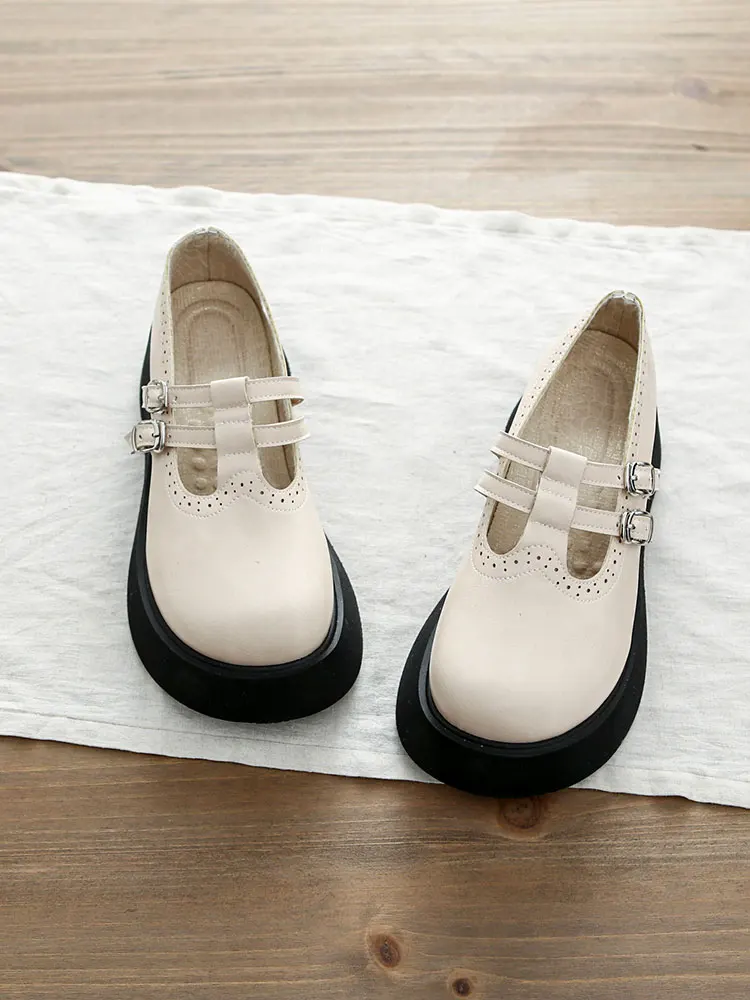 Artistic Style Thick Bottom Slip-On Shoes Lightweight Heightening Versatile Small Leather Shoes for Young Women Ages 18-40