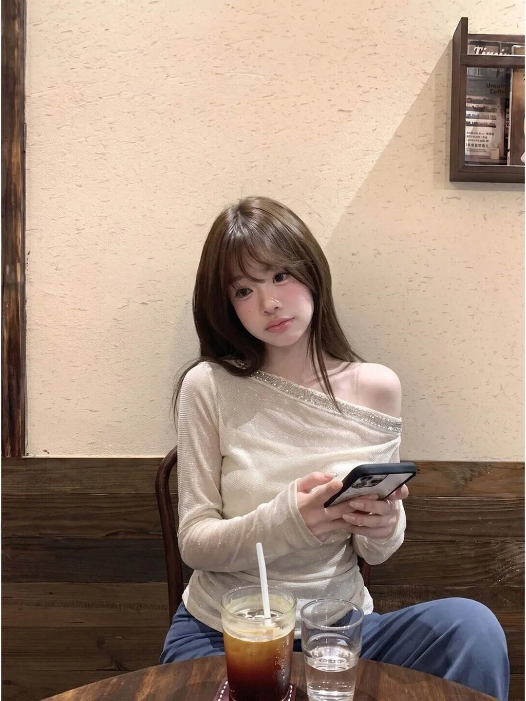 Korean Style Pure Desire White Shiny Diamond Mesh Sleeve T-Shirt Women's Autumn Elegantly Slim High End Small Capital Top