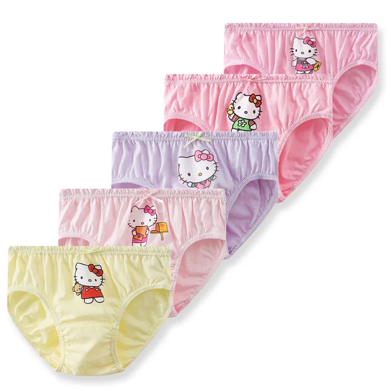 5 pcs/lot children's Alsónadrág számára lányok aranyos Cica hellokitty Gúnyrajz lányok Fartő Pamut Kisded gyerekeknek Alsónemű Lélegezhető Sportalsó