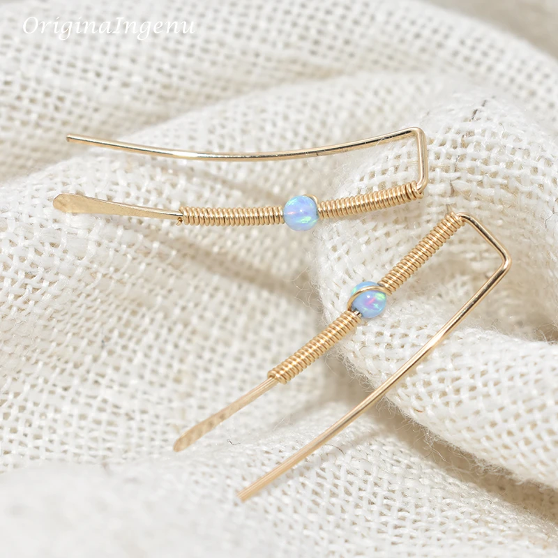 Gold Filled Ear Cuff Opal Beads Climber Earrings Handmade Boho Oorbellen Minimalist Pendientes Brincos Earrings For Women