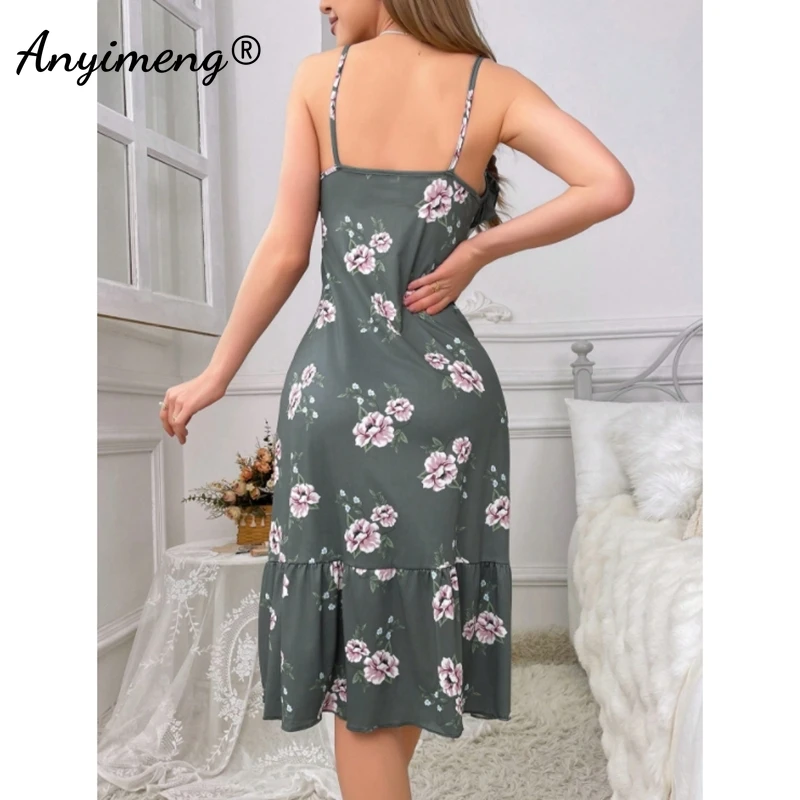 Lady Lingerie Gorgeous Women Nightgowns Summer Fashion Retro Nightdress Ruffle Dress Elegant Floral Homedress Chic Slim Gowns