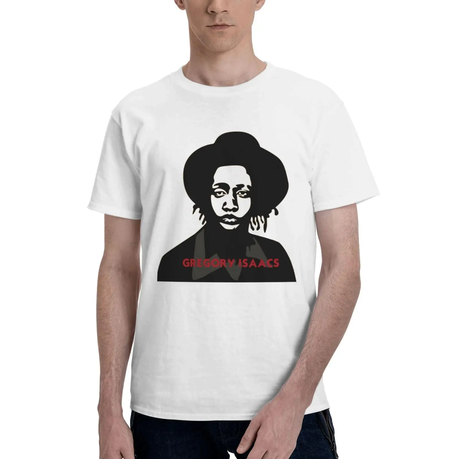 Gregory Music Isaacs Mens T-Shirt Summer Sport Cool Short Sleeve T-Shirts302 WhiteCartoon oversized