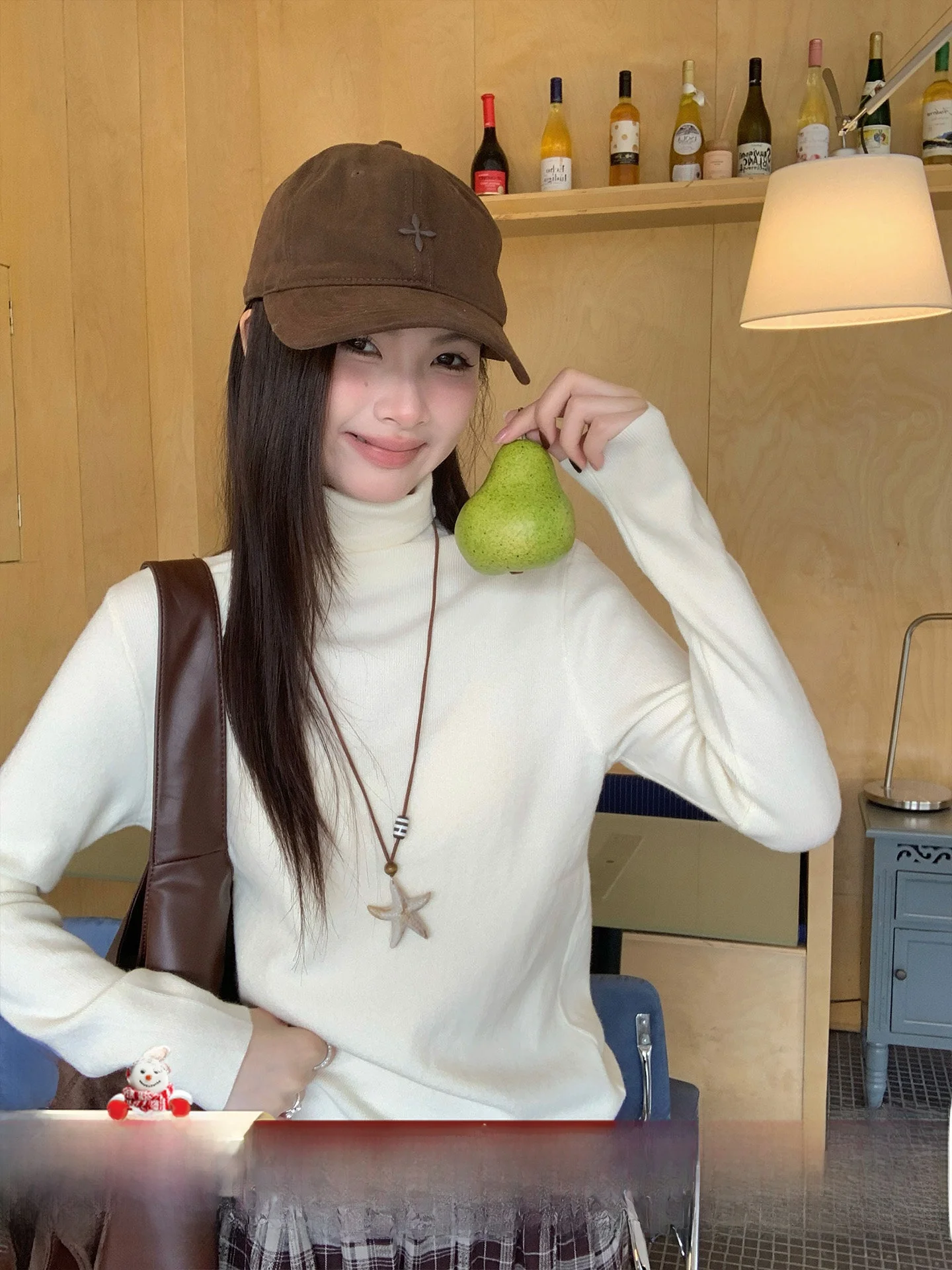 

Su San San Women's Slim Fit High Ne Knitted Base irt Inner Wear White Pile Ne Knitwear Commute Sle Korean Version