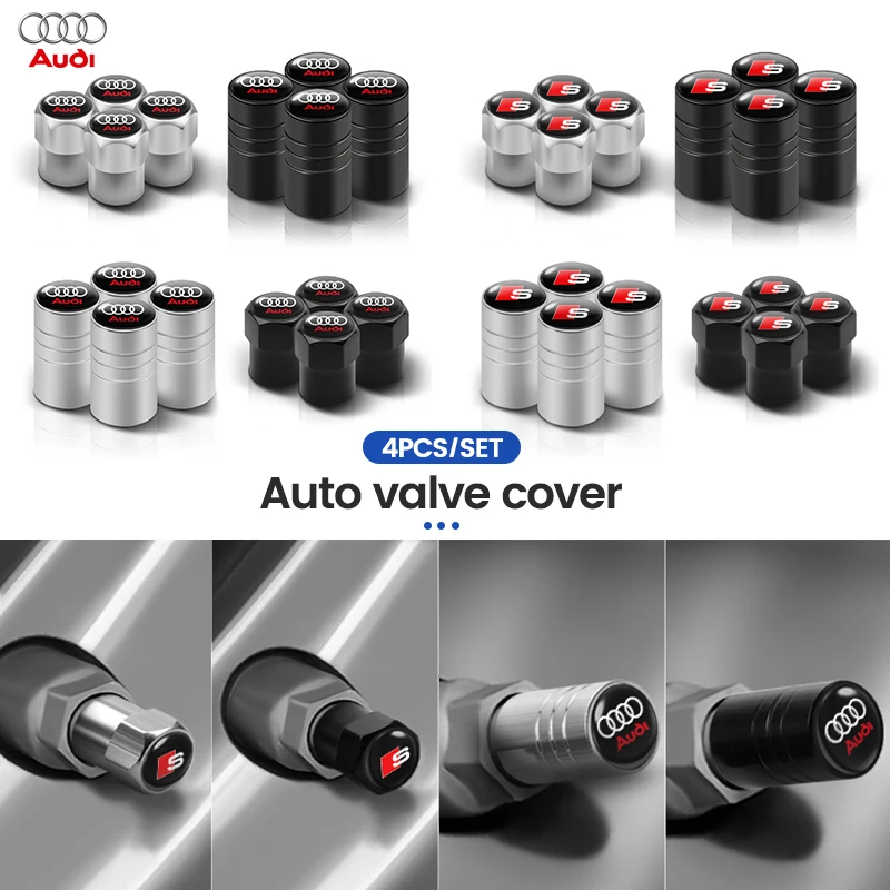 4Pcs 3D Aluminum Alloy Car Wheel Tire Air Valve Dust Caps Rim Accessories For Audi Sline A1 A2 A3 A4 A4L A5 RS RS3 RS4 S1 S2 S3