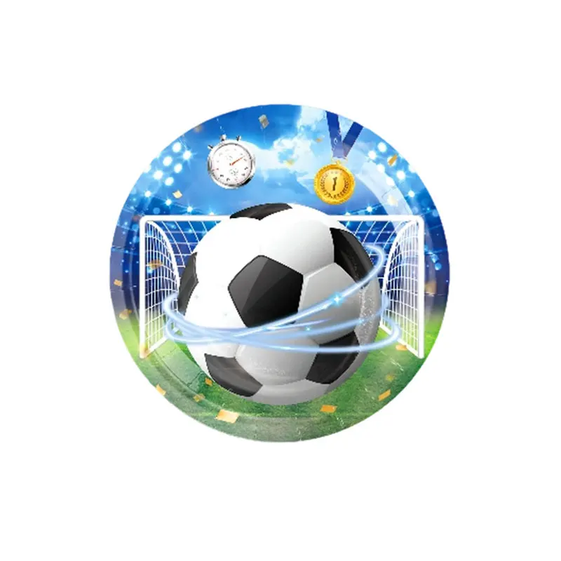 Geburtstags-Fußball-Dekoration Fußball-Themen-Tischgeschirr Tasse Teller Tischdecke Hintergrund für Kinder Tortendekoration Banner Party-Zubehör – Detail 6
