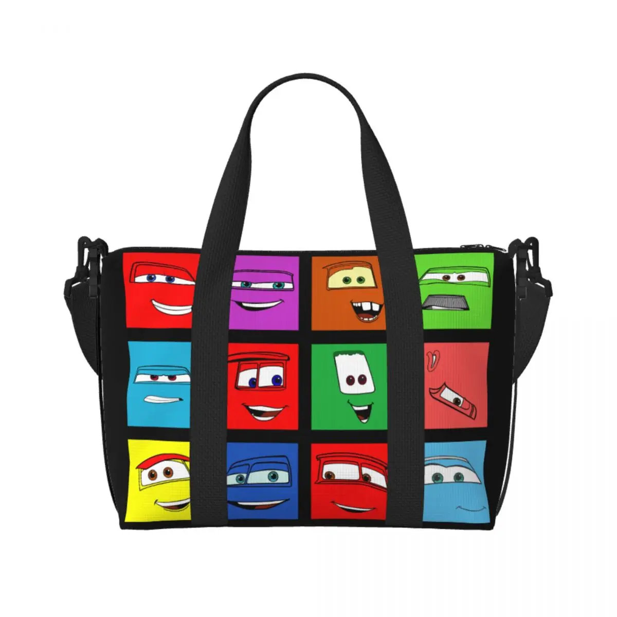 

Пользовательские мультяшные автомобили, анимация лица, пляжная большая сумка, женские гоночные сумки с большим отделением, пляжные дорожные сумки для спортзала