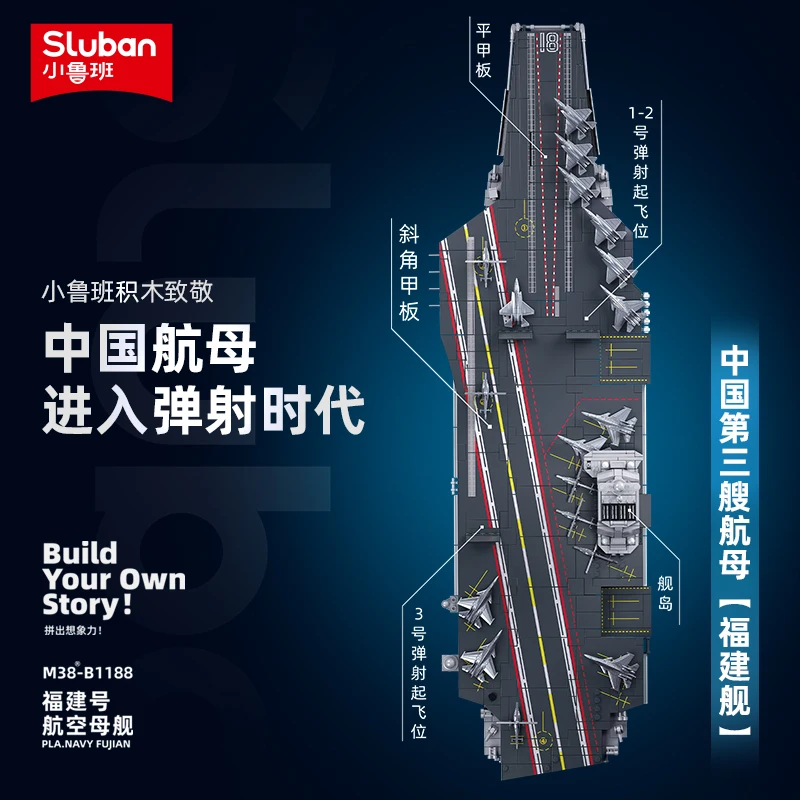 슬루반 B1188 푸젠 항공모함 1:450 스케일 군함 모델 블록 창의적인 장난감 소년 성인 어린이 선물